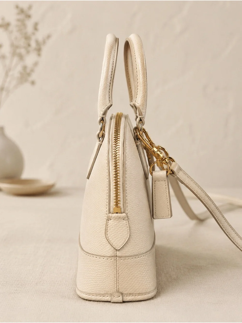 Coach Mini Cora F34090 Chalk Leather Satchel Crossbody Bag
